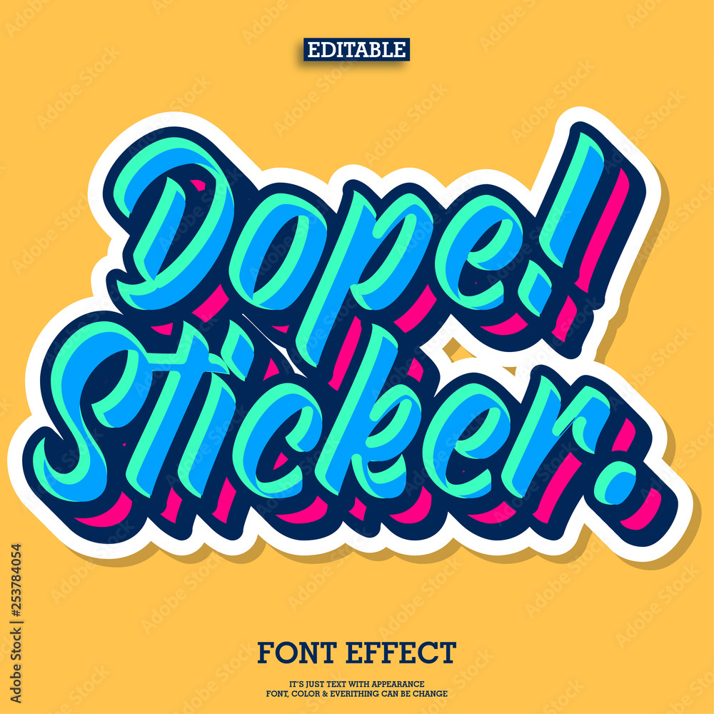 Poster custom dope lettering font, graffiti effect typography style cool color with highlight and shadow ef