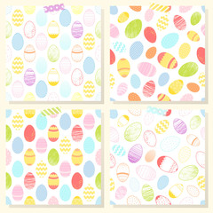 Set of easter seamless patterns with different colorful  eggs.Hand drawn stylized elements.Easter holiday decorative backgrounds perfect for prints, flyers,banners,invitations,special offer and more.