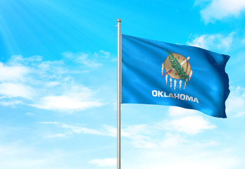 Oklahoma state of United States flag waving sky background 3D illustration