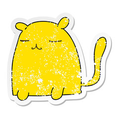 distressed sticker of a quirky hand drawn cartoon cat