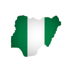 Vector isolated simplified illustration icon with silhouette of Nigeria map. National flag. White background