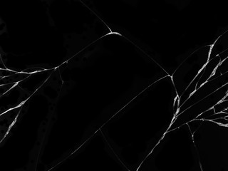 Cracked glass texture on black background. Isolated realistic cracked glass effect.