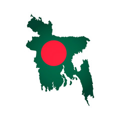 Vector isolated simplified illustration icon with silhouette of Bangladesh map. National flag. White background