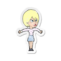 retro distressed sticker of a cartoon annoyed girl
