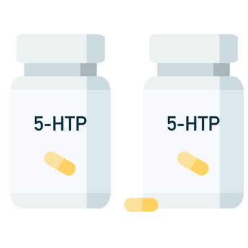 Bottle of pills, 5-HTP, serotonin precursor, the principal neurotransmitters involved in happiness and anti-depression.