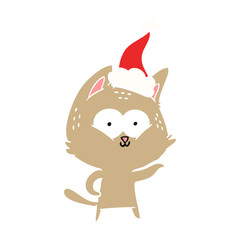 flat color illustration of a cat wearing santa hat