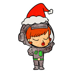 textured cartoon of a pretty astronaut girl wearing santa hat