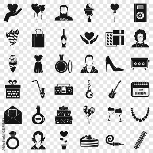 Birthday celebration icons set. Simple style of 36 birthday celebration vector icons for web for any design
