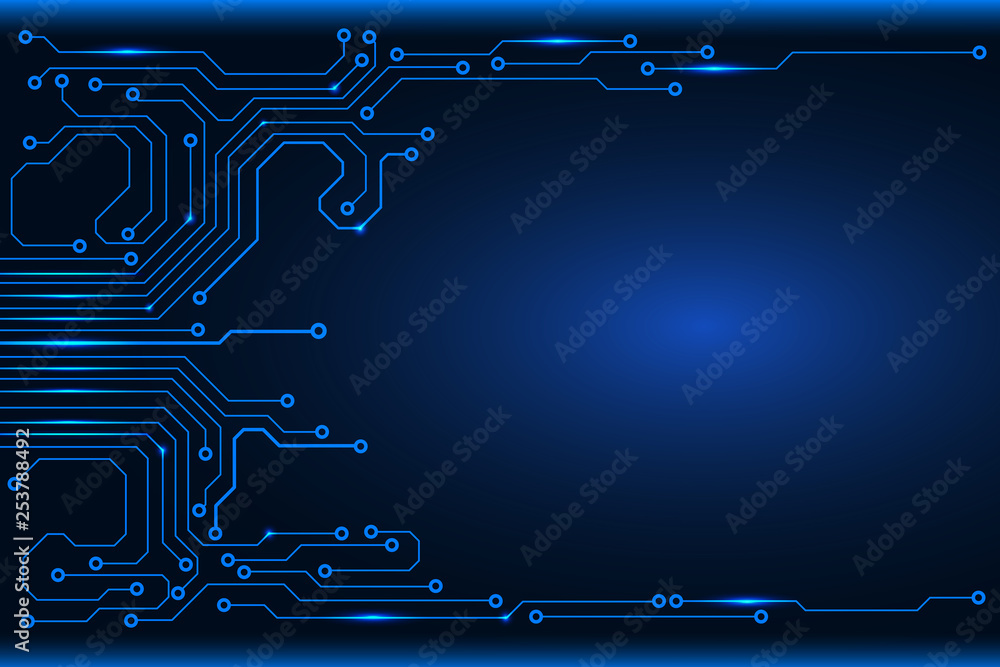 Poster Circuit Board Technology Tree Pattern Concept Vector Background. Blue Abstract Scifi PCB Trace Data Transfer Design Illustration.