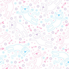 Jumping cartoon cats vector seamless pattern. Perfect for baby clothing and children's products.