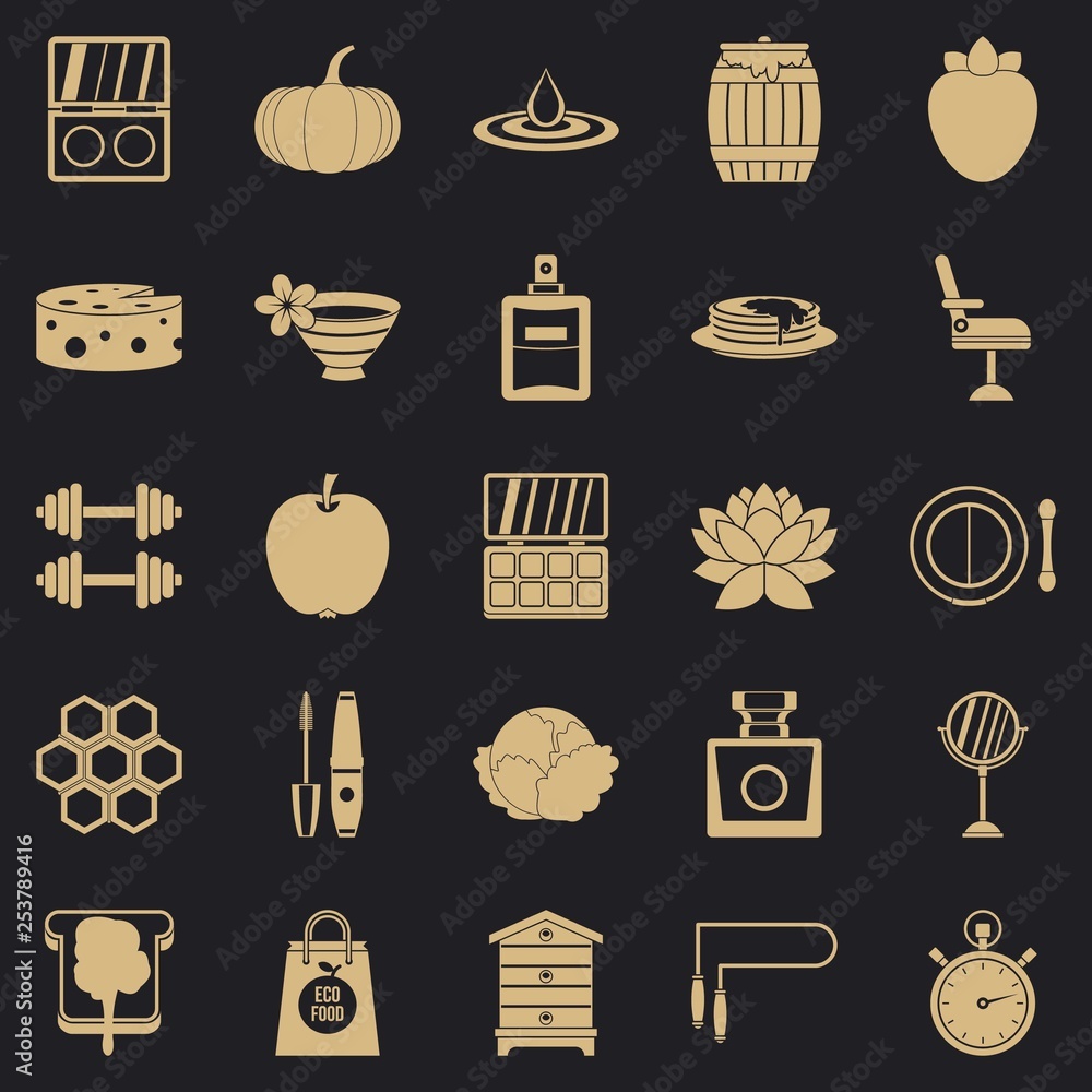 Poster perfect body icons set. simple set of 25 perfect body vector icons for web for any design