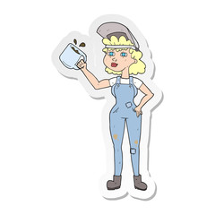 sticker of a cartoon woman in dungarees