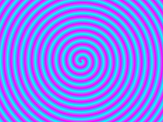 Blue on Pink Coiled Tube / An abstract fractal image with a coiled tube design in light blue on a pink background.