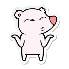 sticker of a cartoon bear shrugging