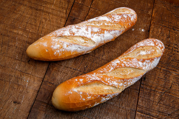 Fresh bread or french baguett and flour