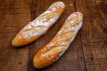 Fresh bread or french baguett and flour