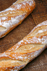 Fresh bread or french baguett and flour