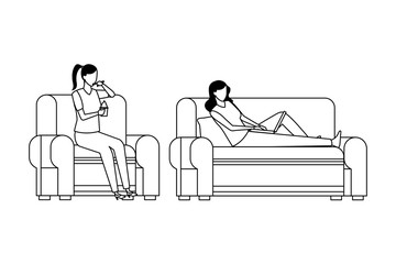 faceless people relax and eating living room