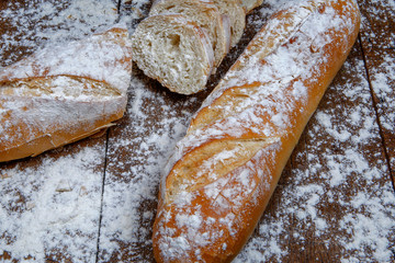 Fresh bread or french baguett and flour