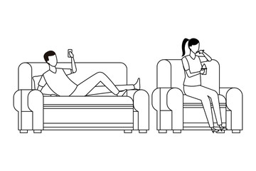 faceless people relax and read living room
