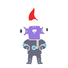 friendly flat color illustration of a alien wearing santa hat