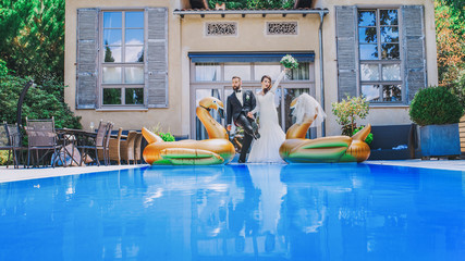 Wedding couple have fun at the wedding