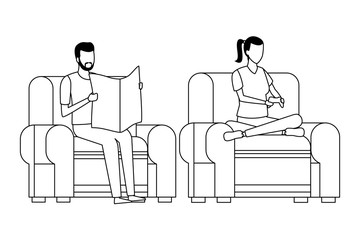 faceless couple reading living room