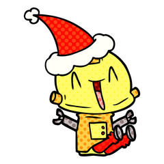 comic book style illustration of a robot wearing santa hat
