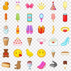 Fun party icons set. Cartoon style of 36 fun party vector icons for web for any design