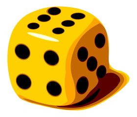 Yellow dice cube vector illustration isolated on white background