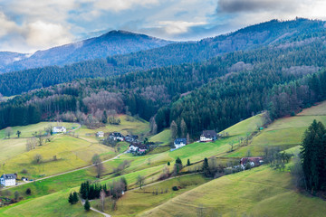 Germany, Mountainous nature and houses in countryside of black forest