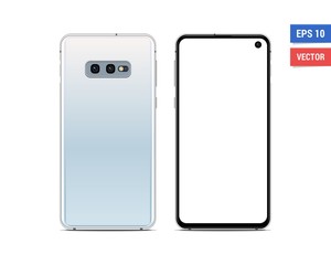 Realistic vector flat mock-up Samsung Galaxy S10e with blank screen isolated on white background. Scale image any resolution