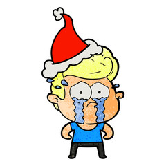 textured cartoon of a crying man wearing santa hat