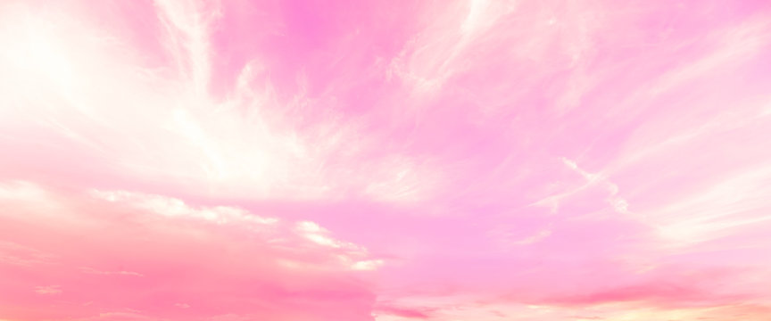 Panorama fantacy pink sky and clouds background in summer