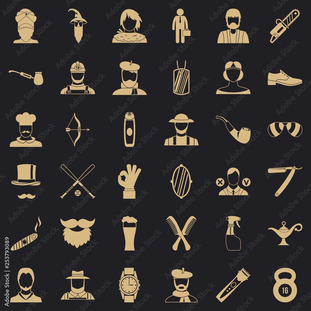 Poster cutting beard icons set. simple style of 36 cutting beard vector icons for web for any design