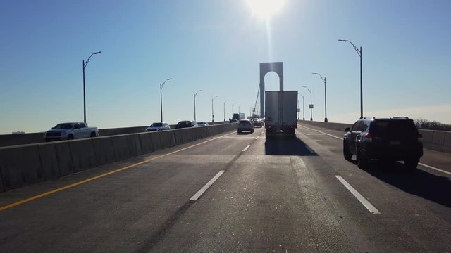 POV Driving Forward Over a Bridge