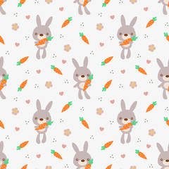 Cute bunny hold carrot seamless pattern.