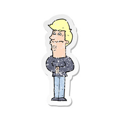 retro distressed sticker of a cartoon nervous man