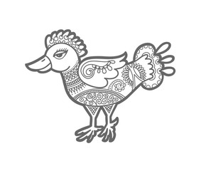 hand drawing of decorative bird in indian kalamkari style