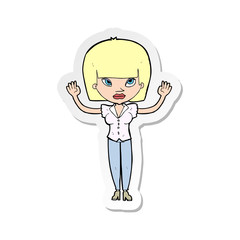 sticker of a cartoon woman with raised hands