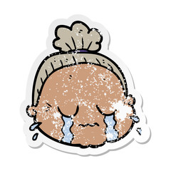 distressed sticker of a cartoon old lady