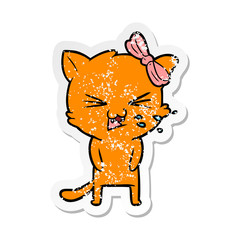 distressed sticker of a cartoon cat