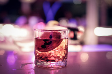 Whiskey on the rock at rooftop bar