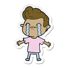 sticker of a cartoon man crying