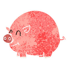 quirky retro illustration style cartoon pig