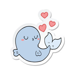 sticker of a cute cartoon whale in love