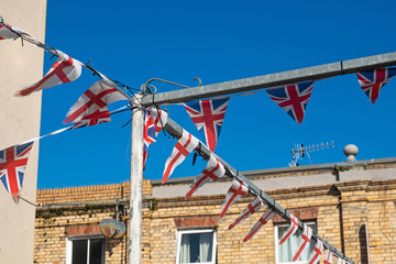 Patriotic English bunting in an urban setting