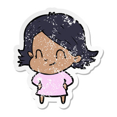distressed sticker of a cartoon friendly girl