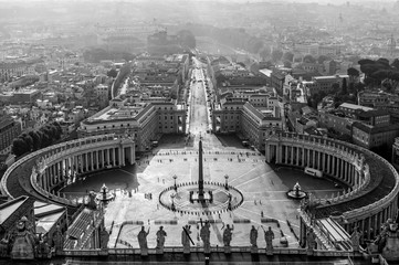 Plakat Aerial view of St Peter's square in Vatican,black and white, Rome Italy