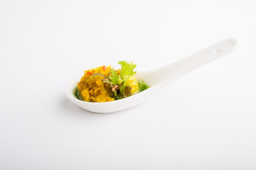 Saltfish bite on white background